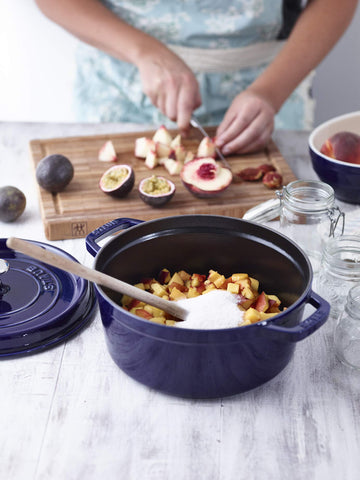 Staub cocotte is dishwasher-safe with hand washing recommended.