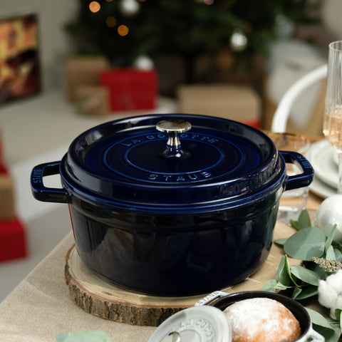 Staub cocotte oven-safe to 900F enables versatile cooking.