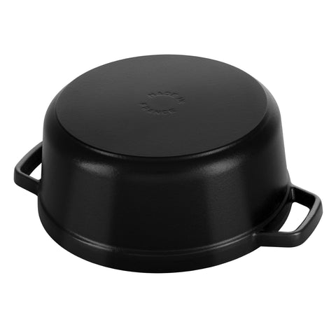 STAUB ergonomic cast-iron handles stay cool during transfer
