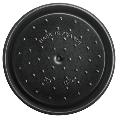 Staub in oven ready for braising and oven-to-table finishing.