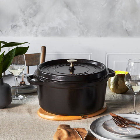 STAUB interior matte texture promotes exceptional browning and rich flavor development.