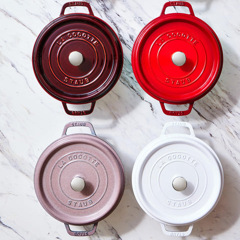 Staub lilac lid rain-effect returns juices for moist meals