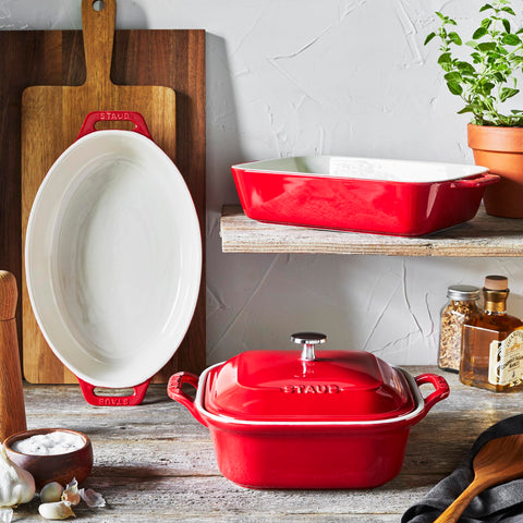 STAUB oven-to-table elegance with vibrant color finish.