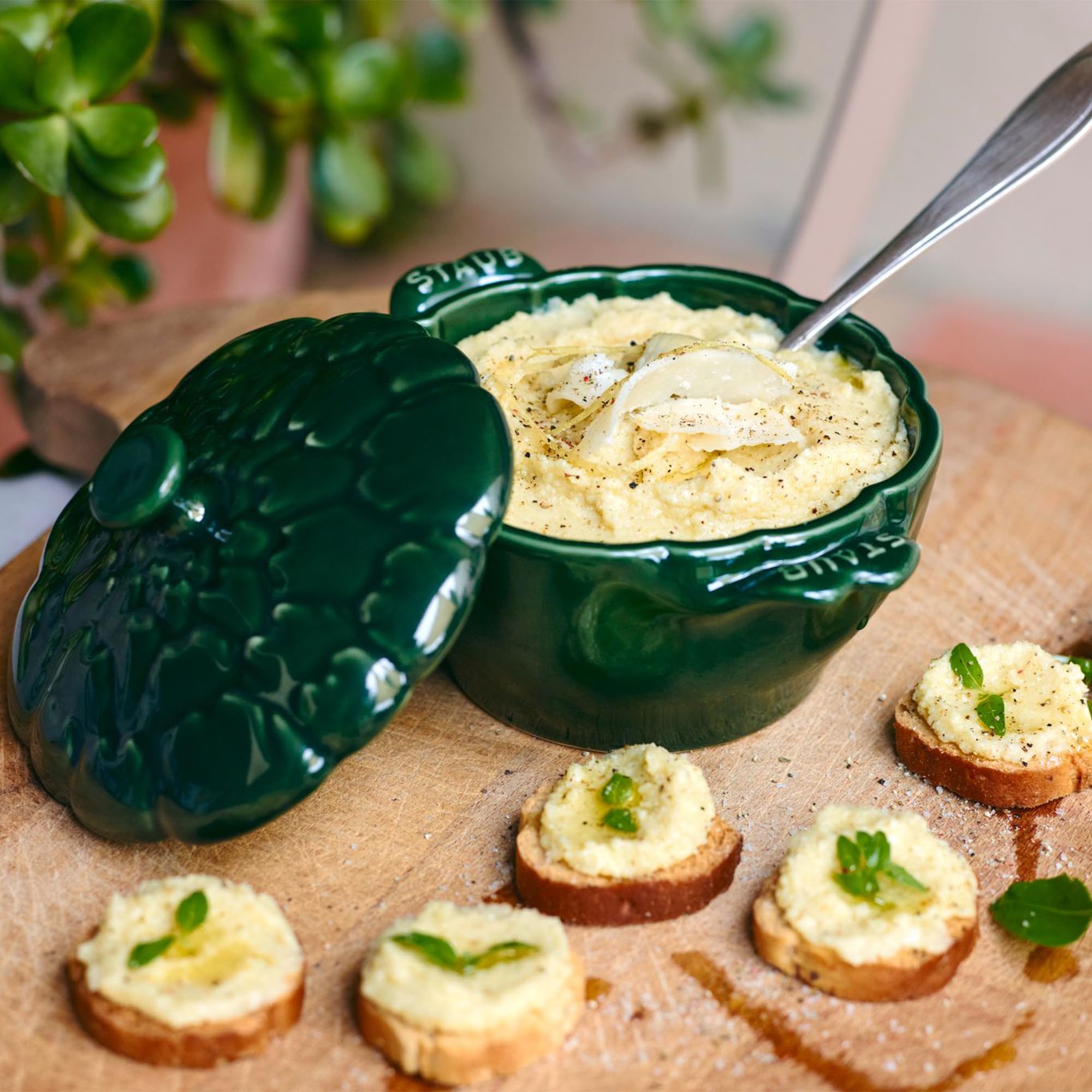 STAUB Petite Artichoke Cocotte Basil demonstrates oven-to-table versatility
