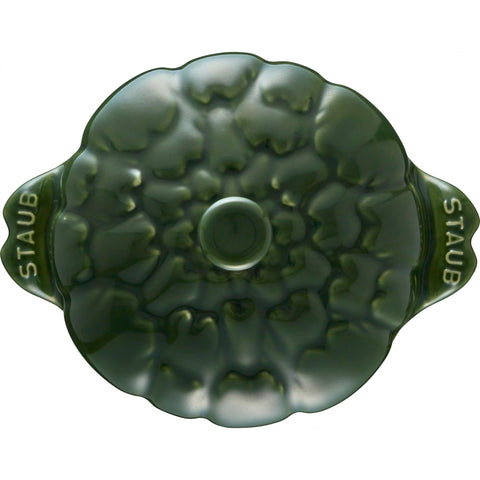 STAUB Petite Artichoke Cocotte Basil porcelain enamel finish close-up