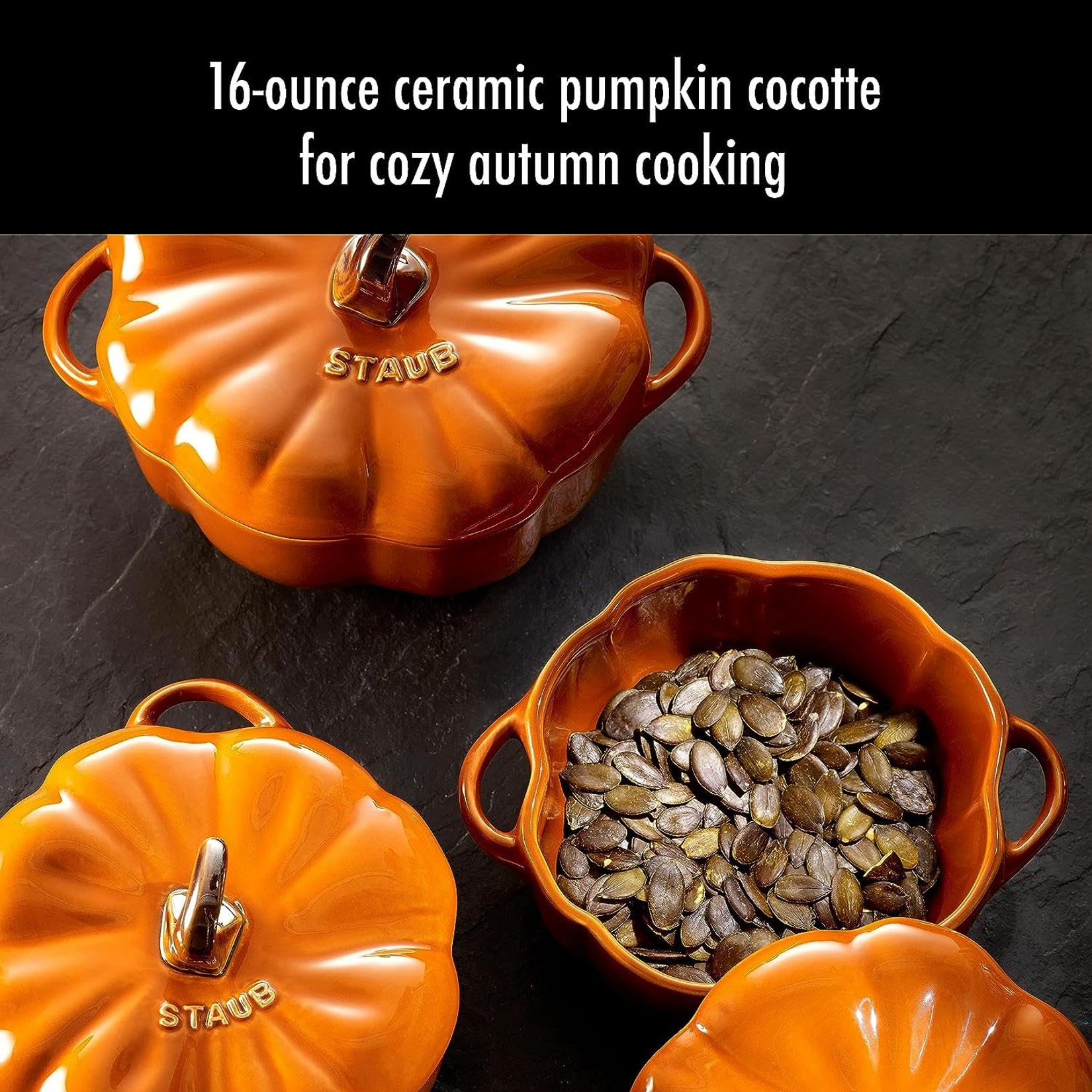 STAUB pumpkin is microwave and freezer safe for flexible prep