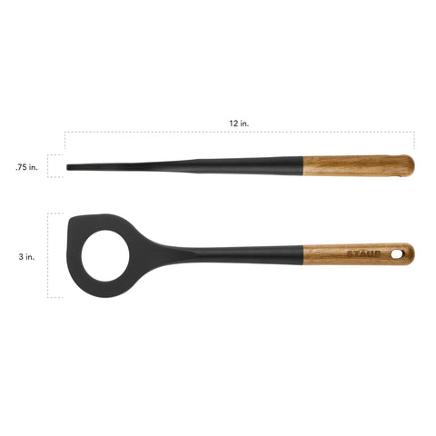 STAUB silicone spoon safe on nonstick cookware and heat resistant.