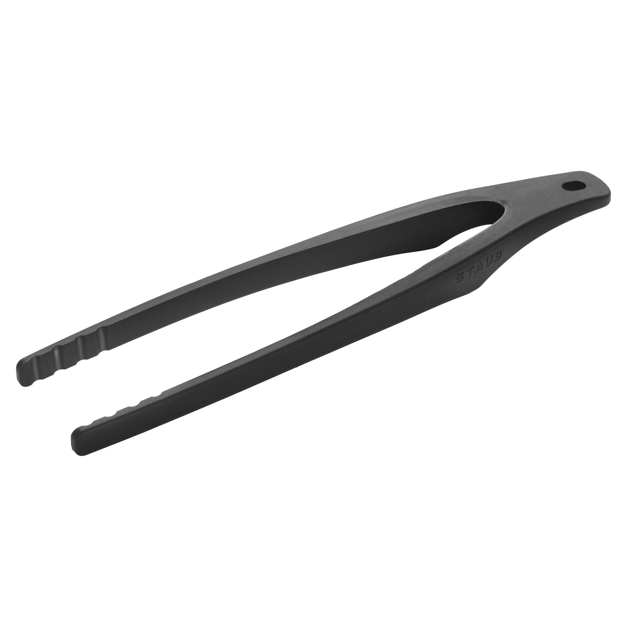Staub silicone tongs 12.25-inch for flipping foods safely on nonstick and metal pans.