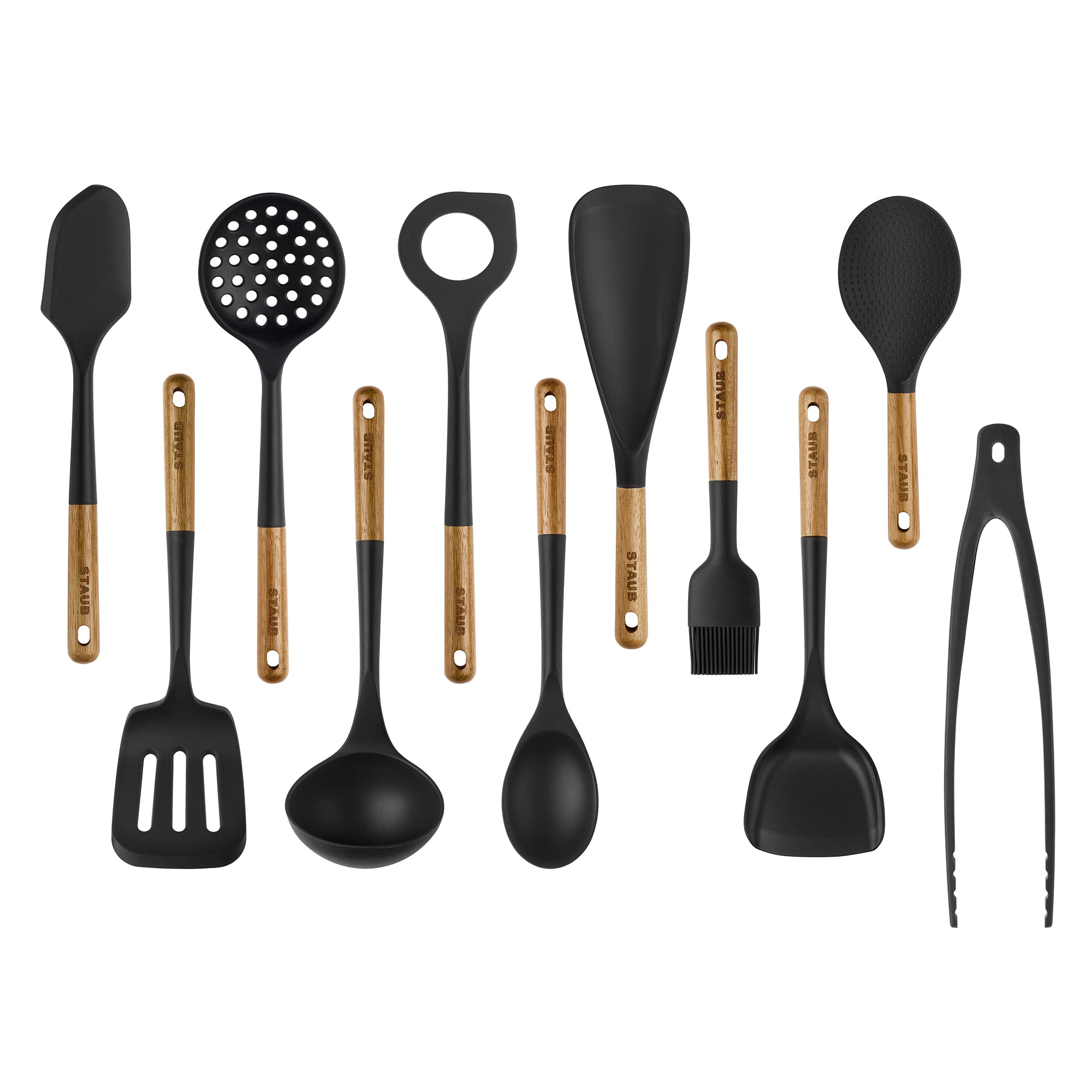 STAUB silicone with wood handle 11-piece set — 2-in-1 spatula spoon for cooking and serving
