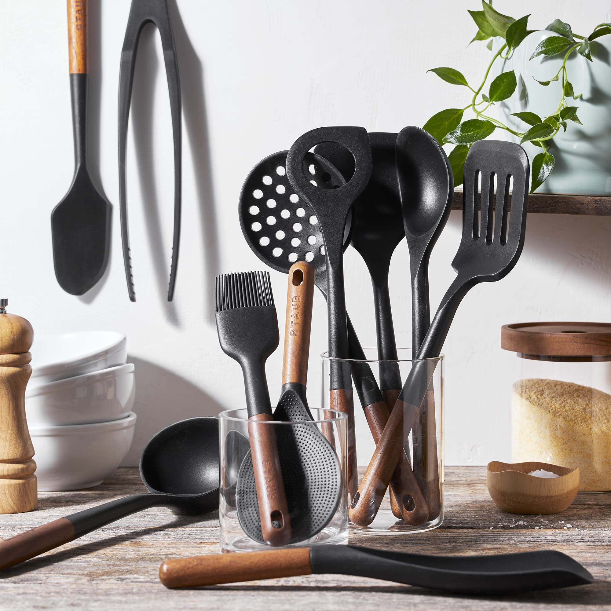 STAUB silicone tools with wood handle — ladle for soups and sauces with durable heat resistance