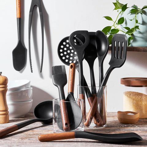 STAUB silicone tools with wood handle — ladle for soups and sauces with durable heat resistance