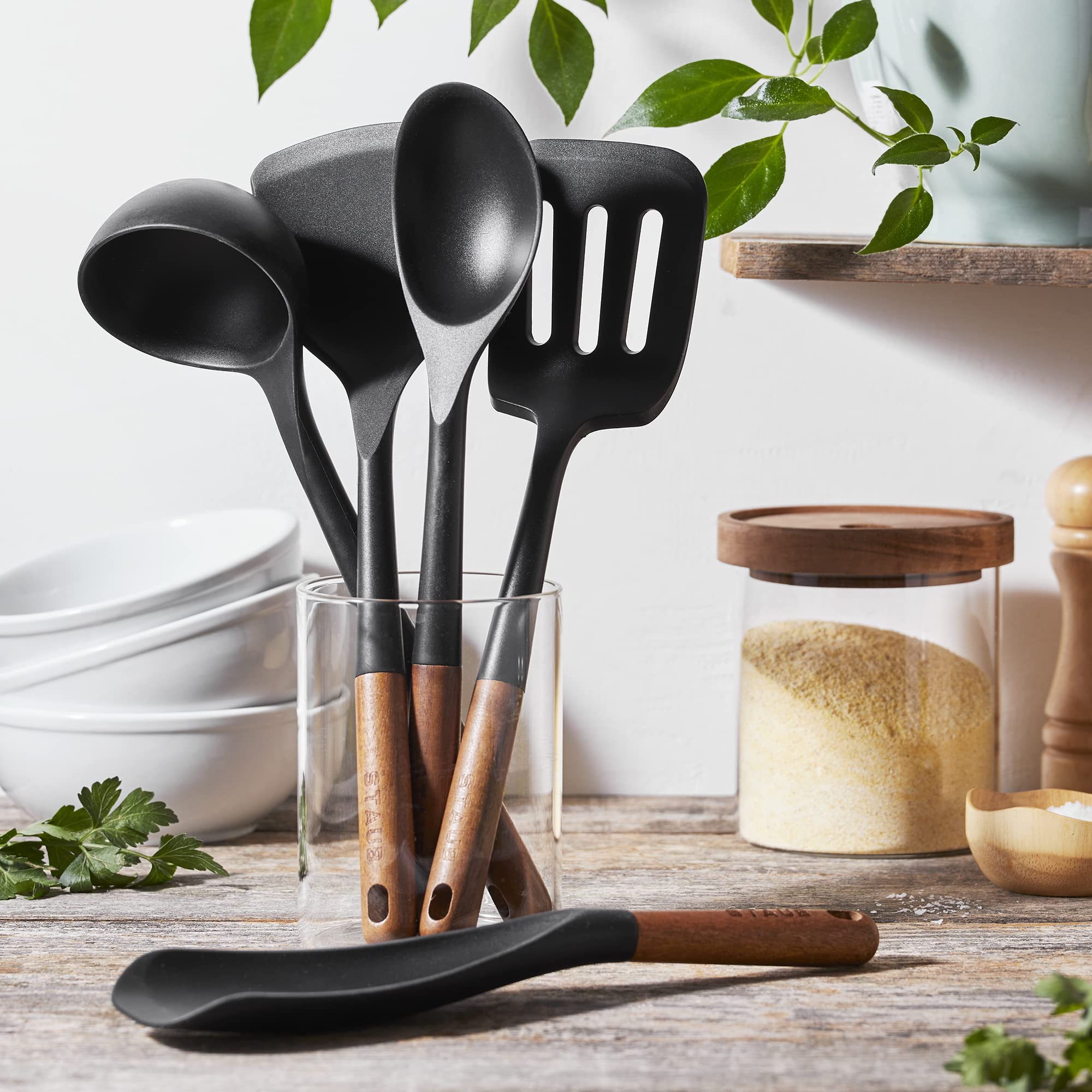 STAUB ladle with wood handle, comfortable grip for stirring and portioning.