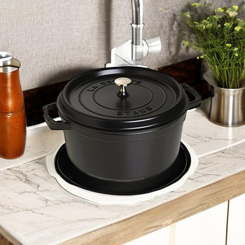 STAUB smooth enamel bottom compatible with gas, electric, induction and more.