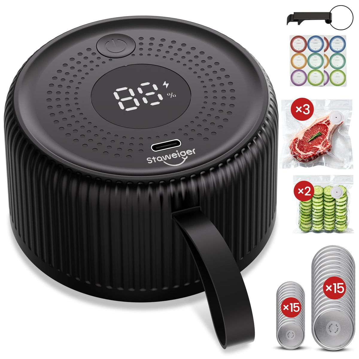 Staweiger Mason Genie front view with smart display for easy sealing
