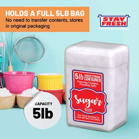 Stay Fresh 5lb sugar container designed for organized baking needs.