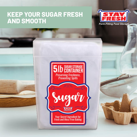 Durable Stay Fresh plastic sugar canister showing its clear body.