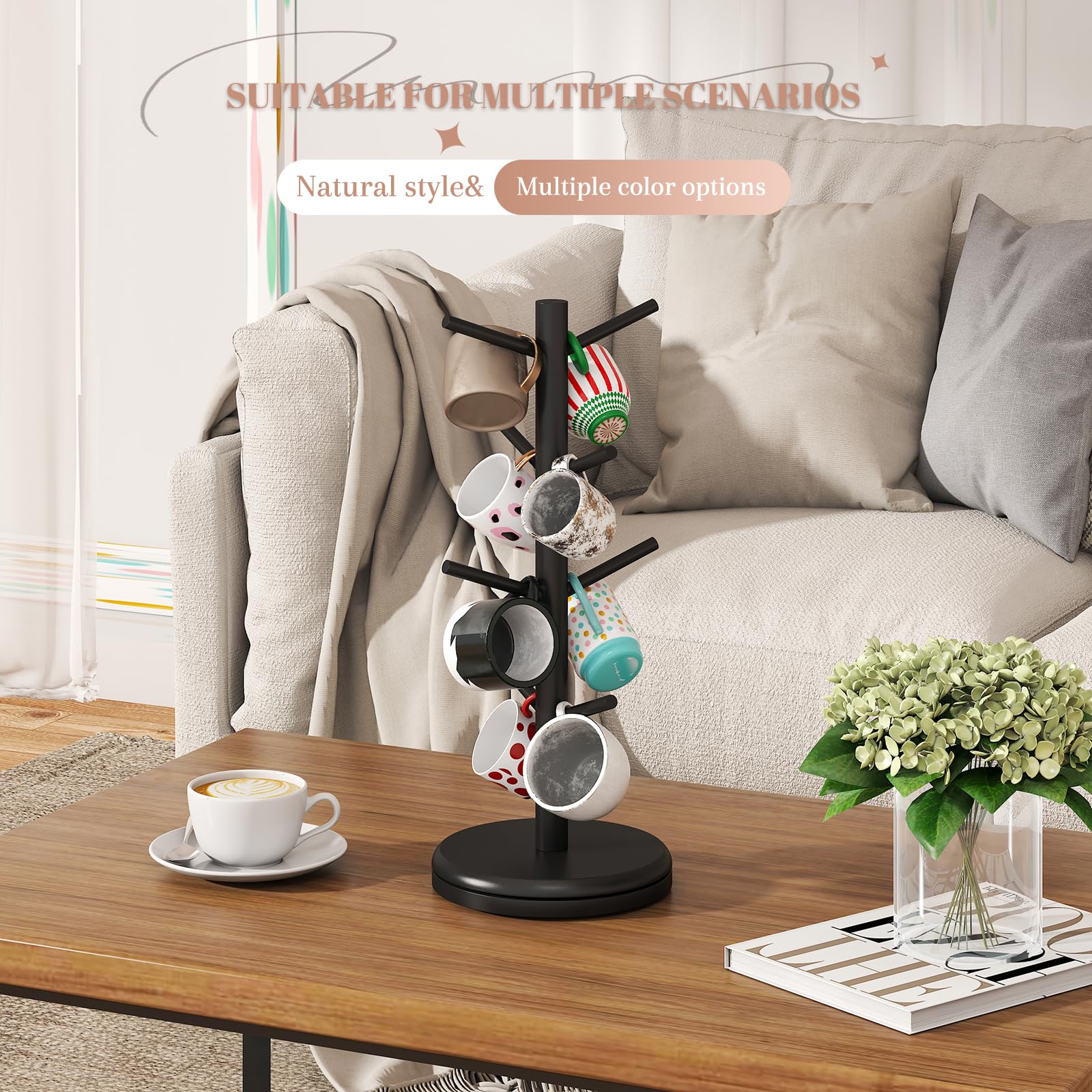 STDDRE bamboo mug rack base offers sturdy support and natural finish