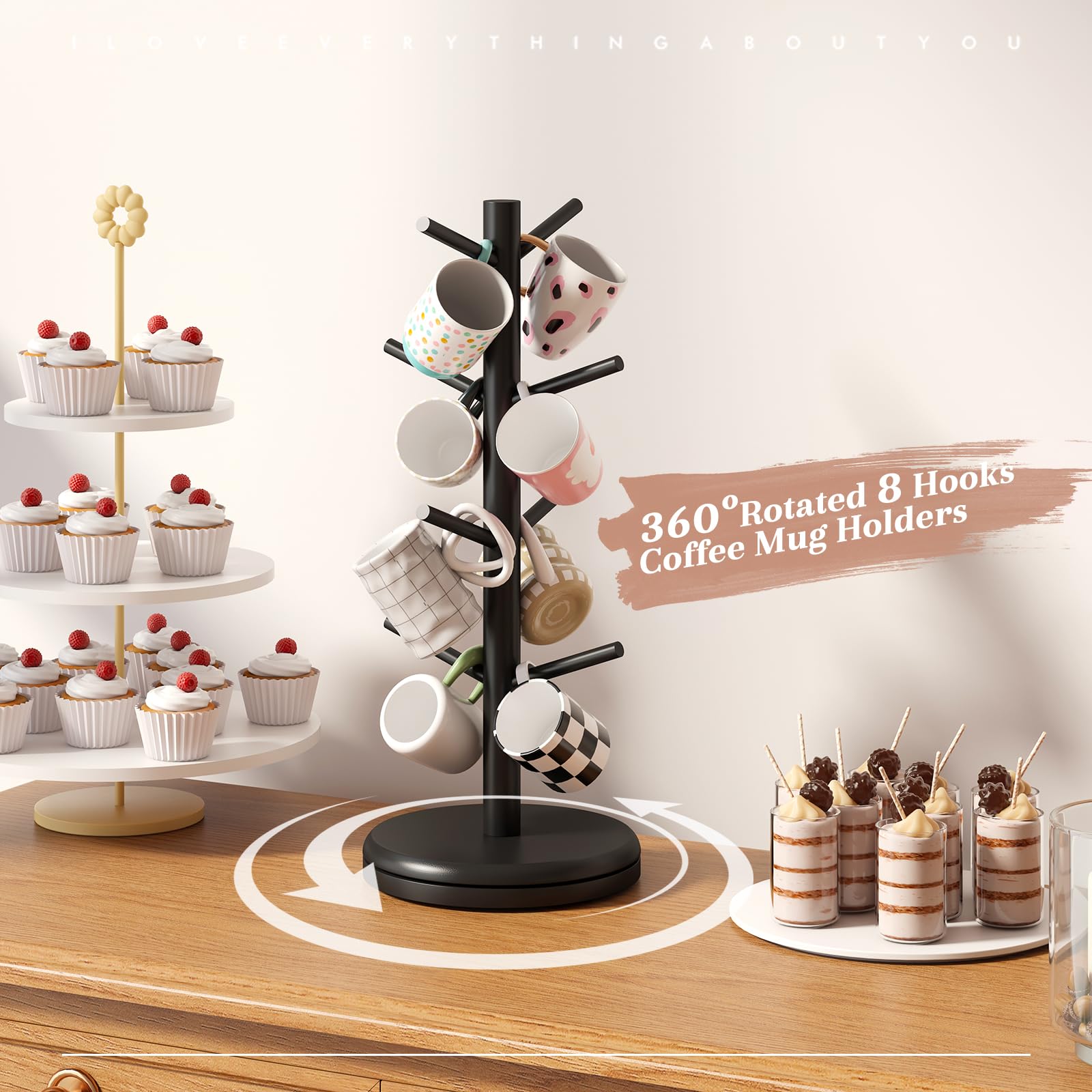 STDDRE countertop mug rack stand saves space and keeps mugs within reach