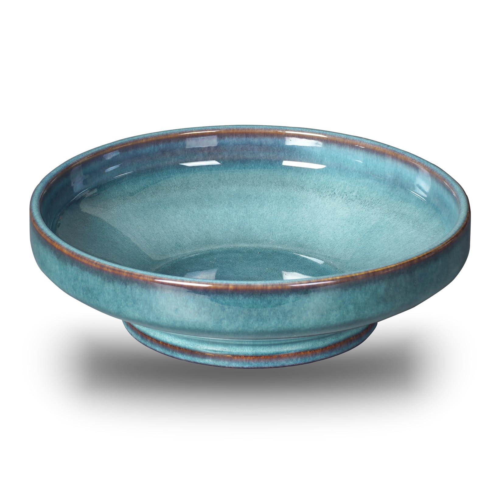 STE-CER ceramic fruit bowl with blue pedestal glaze enhances countertop organization.