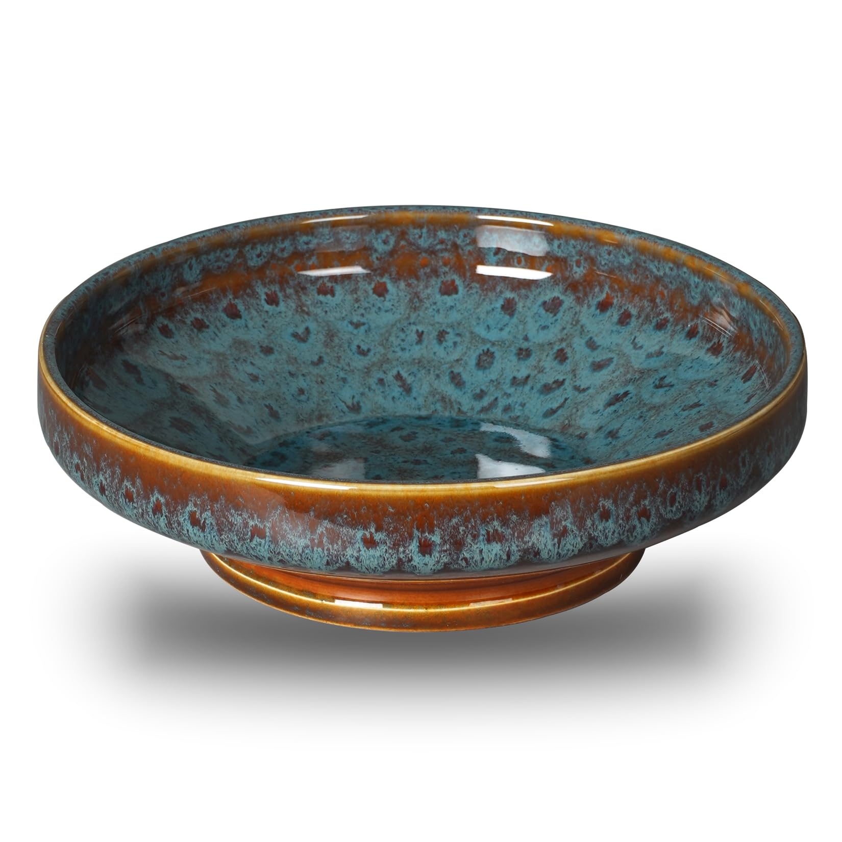 STE-CER Peacock Green pedestal fruit bowl, top view, enhances counter presentation.