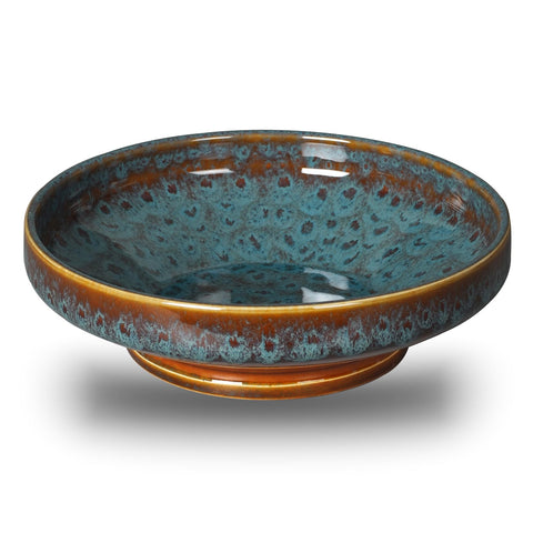 STE-CER Peacock Green pedestal fruit bowl, top view, enhances counter presentation.