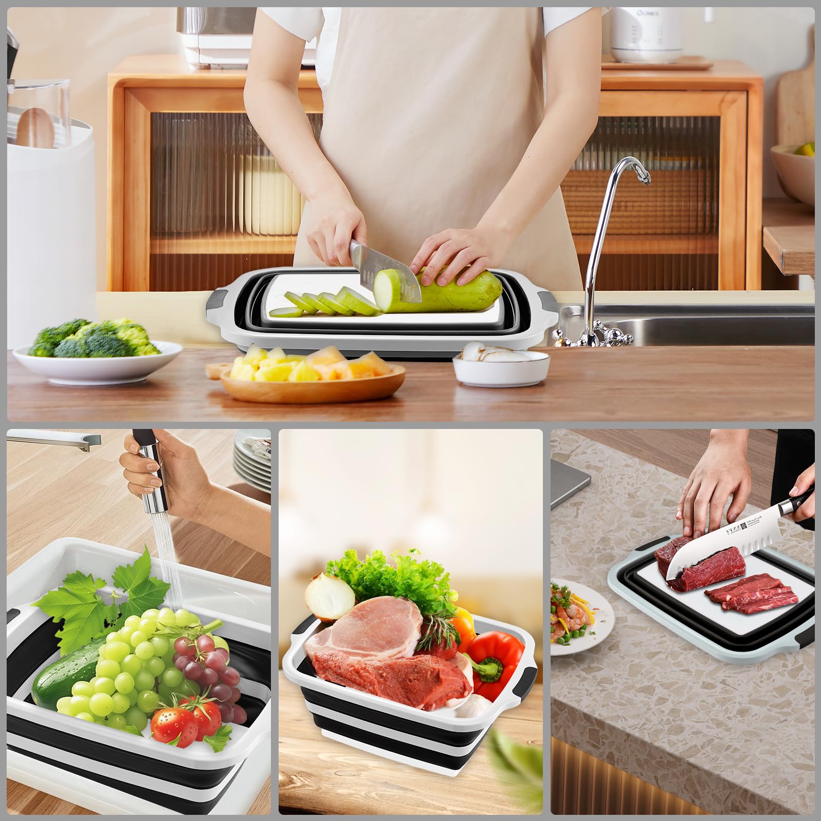 SteelyCo 3-in-1 camping sink used as marinating container, cutting board, and wash basin.