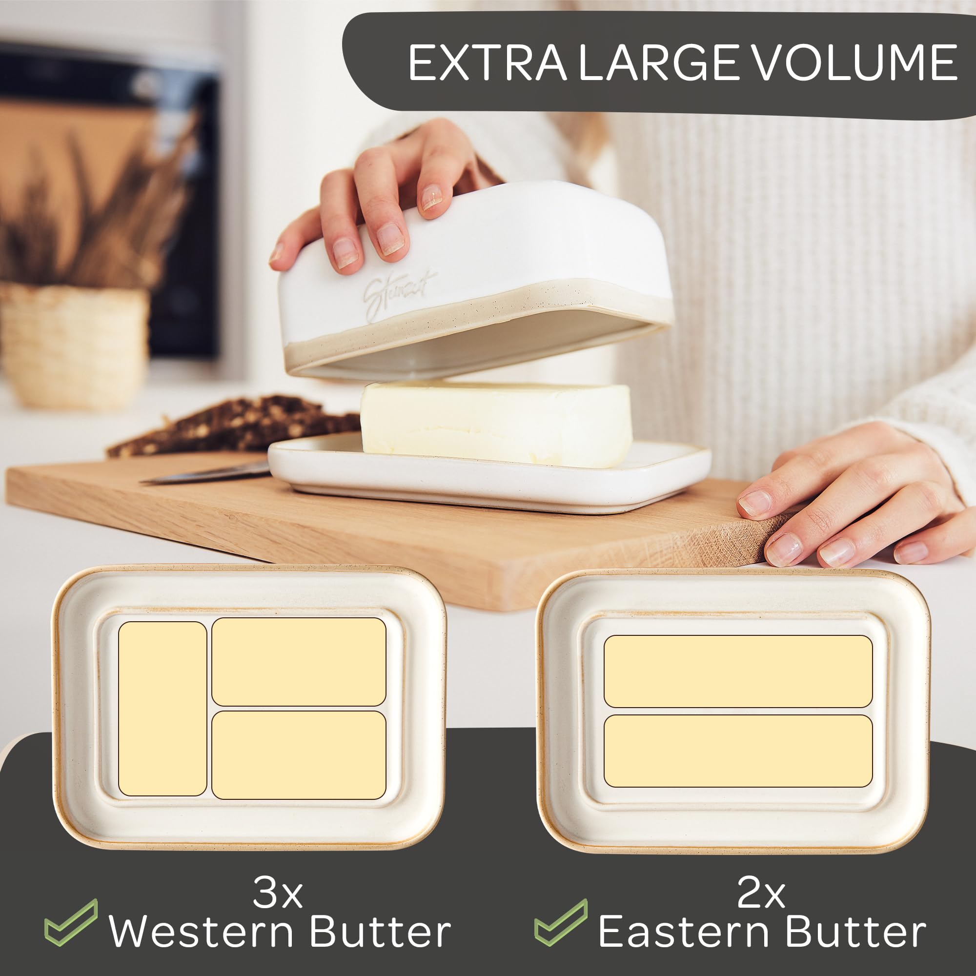 Steinzeit butter dish measures 4.9 by 6.9 inches for two sticks