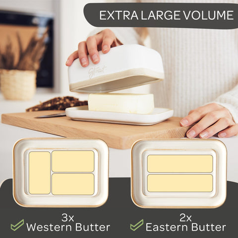 Steinzeit butter dish measures 4.9 by 6.9 inches for two sticks