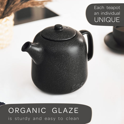 Steinzeit ceramic teapot with glossy black finish for modern kitchens.