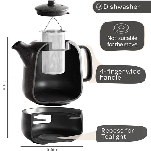 Steinzeit Design Full Tea Set—ceramic pot with infuser and warmer.