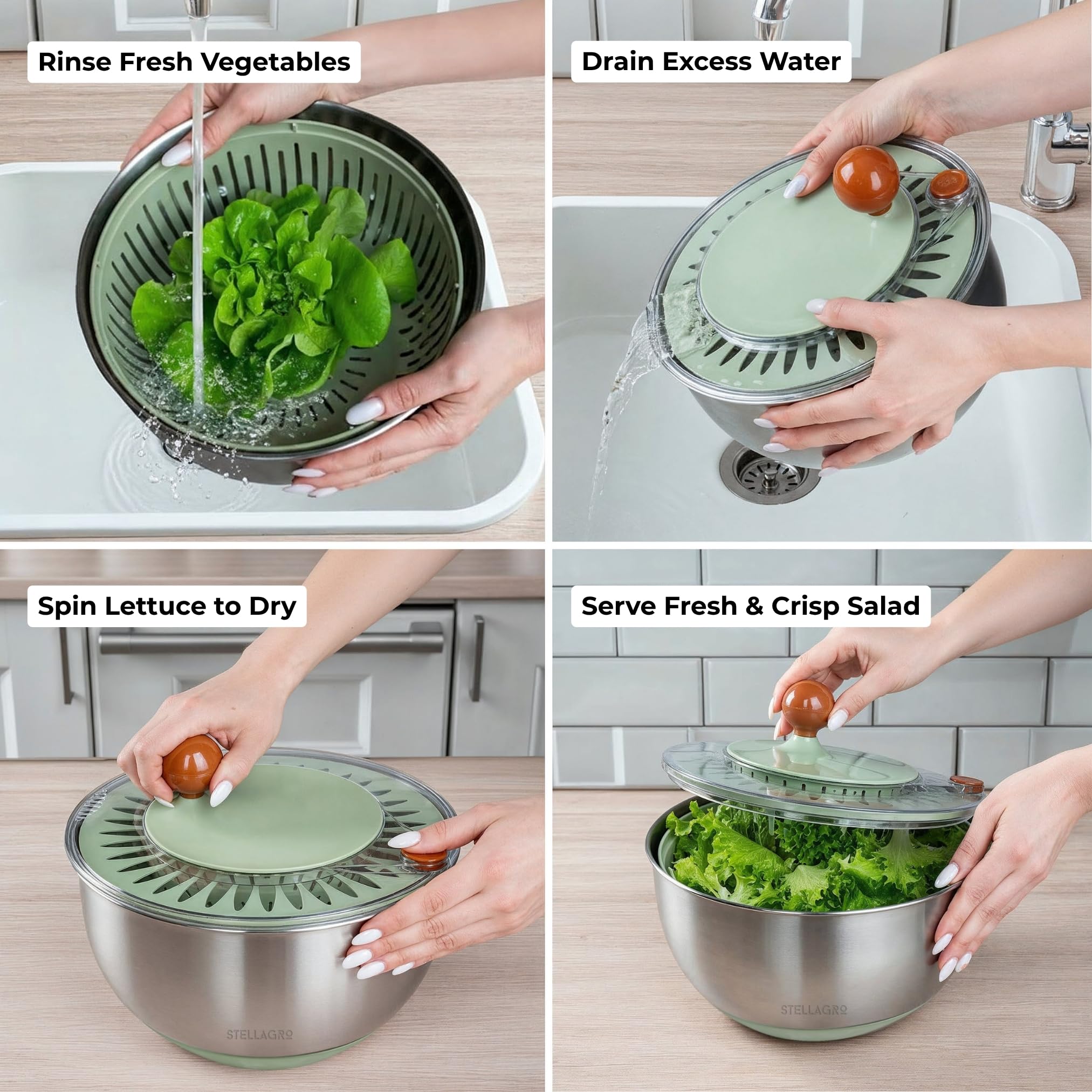 STELLAGRO stainless steel bowl - large capacity for mixing or serving salads.