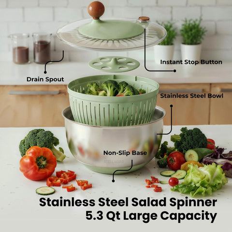 STELLAGRO inner basket dual use as a colander for draining and rinsing produce.