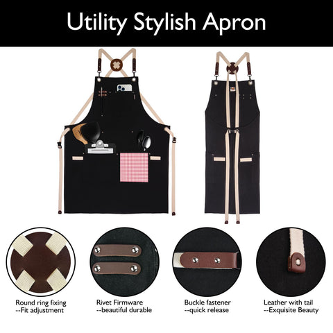 Stenffy apron canvas detail highlights durable rivets and reinforced edges.