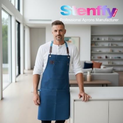 Stenffy apron with five pockets for phones, tools, and notes.