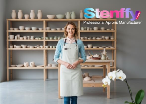 Stenffy apron suited for gardening, painting, and BBQ in any setting.