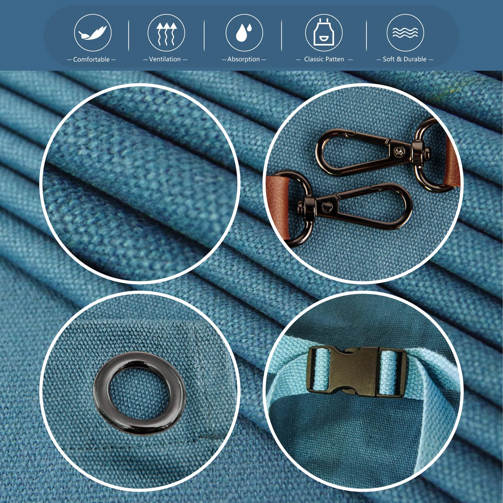 Stenffy apron with metal rivets reinforces corners for long-lasting wear.