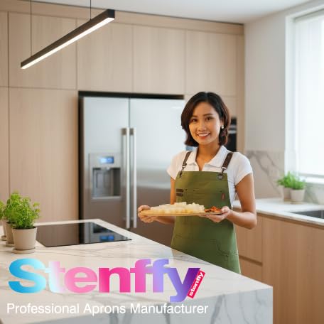 Stenffy olive durable-canvas apron ideal for kitchen, workshop, and studio tasks.