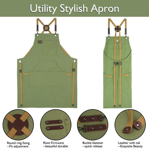 Stenffy olive quick-release strap apron easy to adjust for sizes.