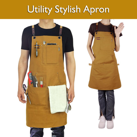 Stenffy apron pocket detail shows reinforced rivets for durable tool storage.