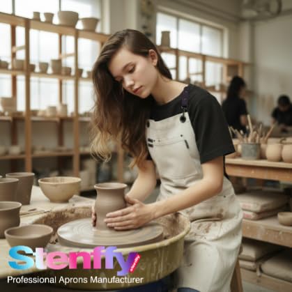 Stenffy white apron designed for professional use and as a practical gift idea.
