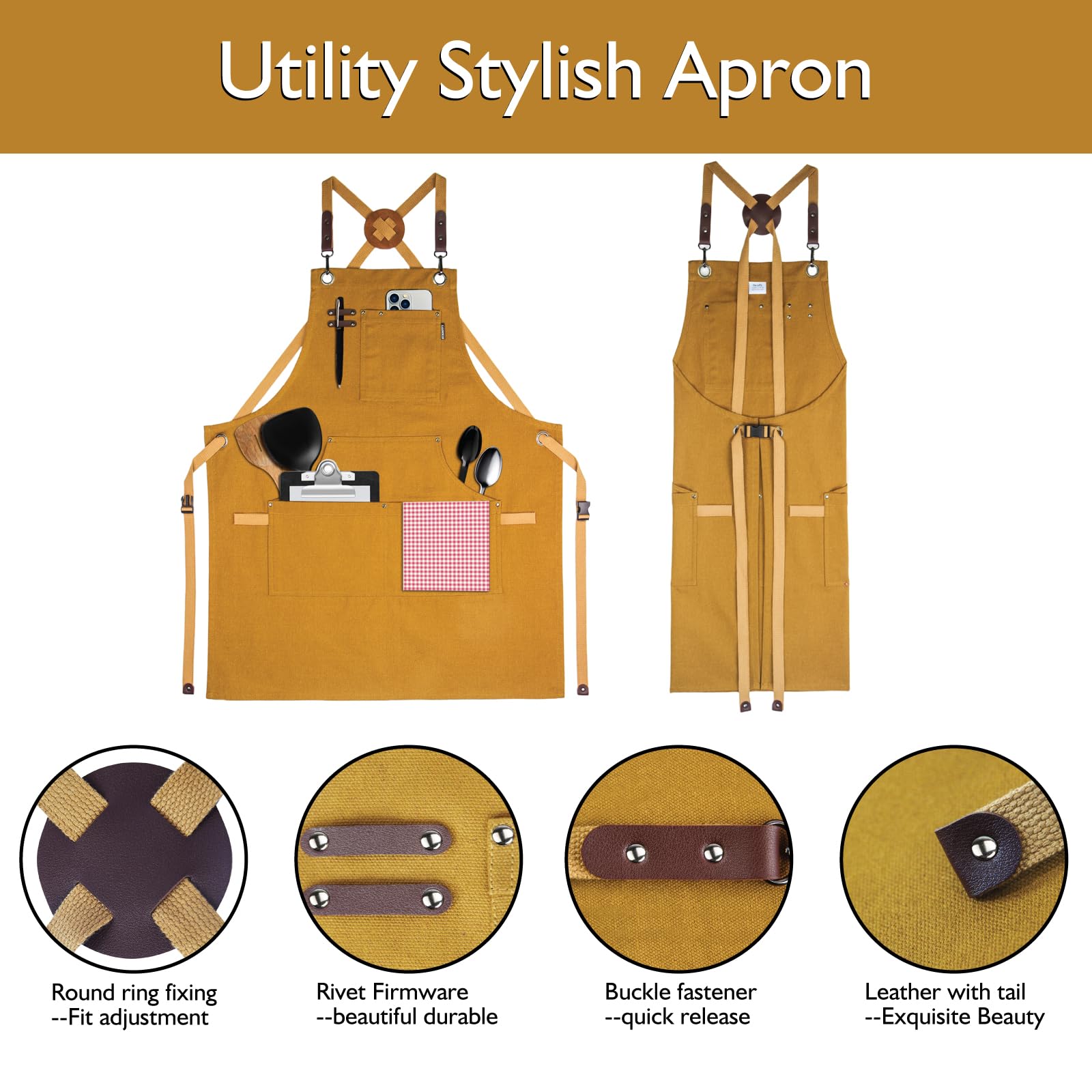 Stenffy apron quick-release strap demonstrates adjustable fit for different sizes.