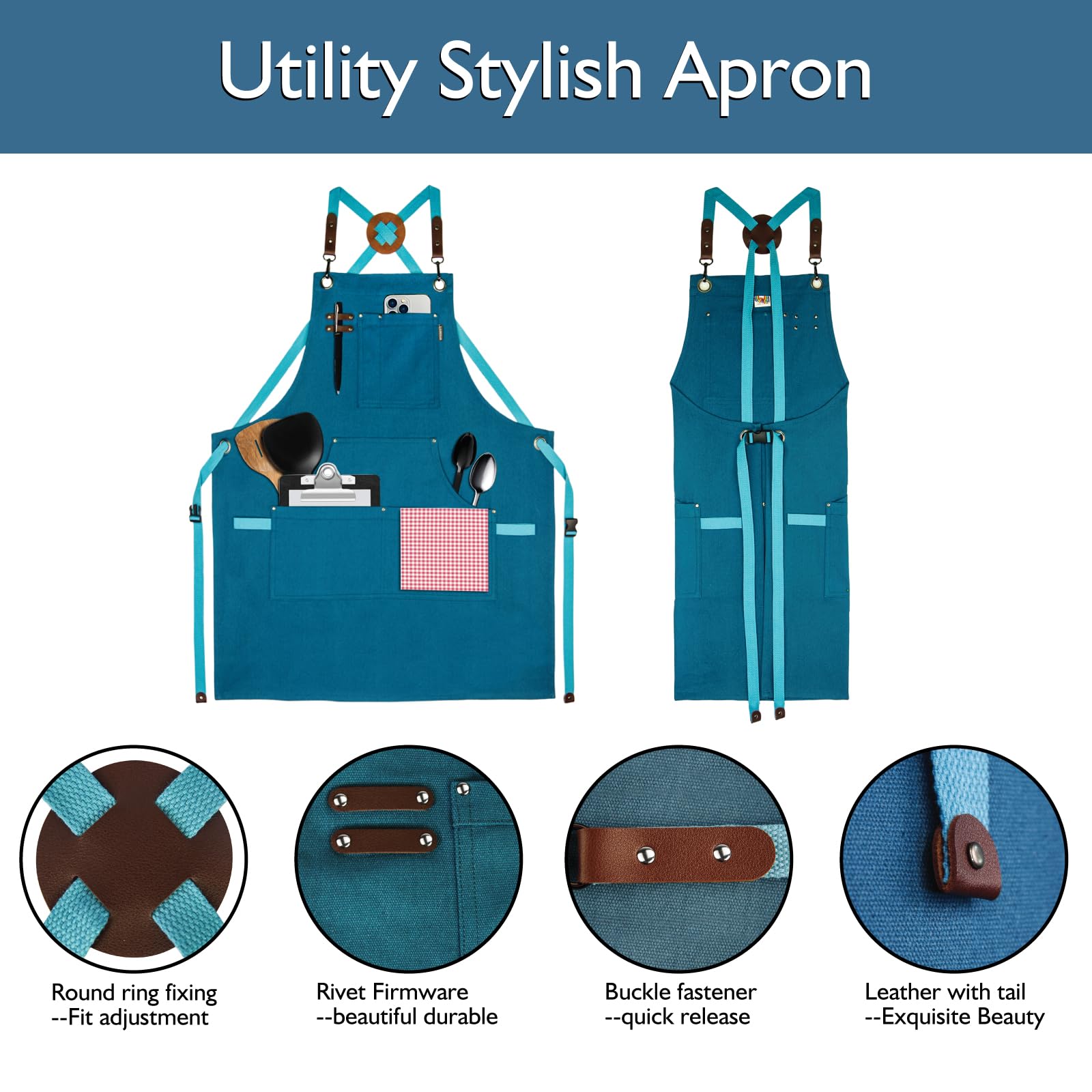 Stenffy apron adjustable quick-release strap for a comfortable, customized fit.