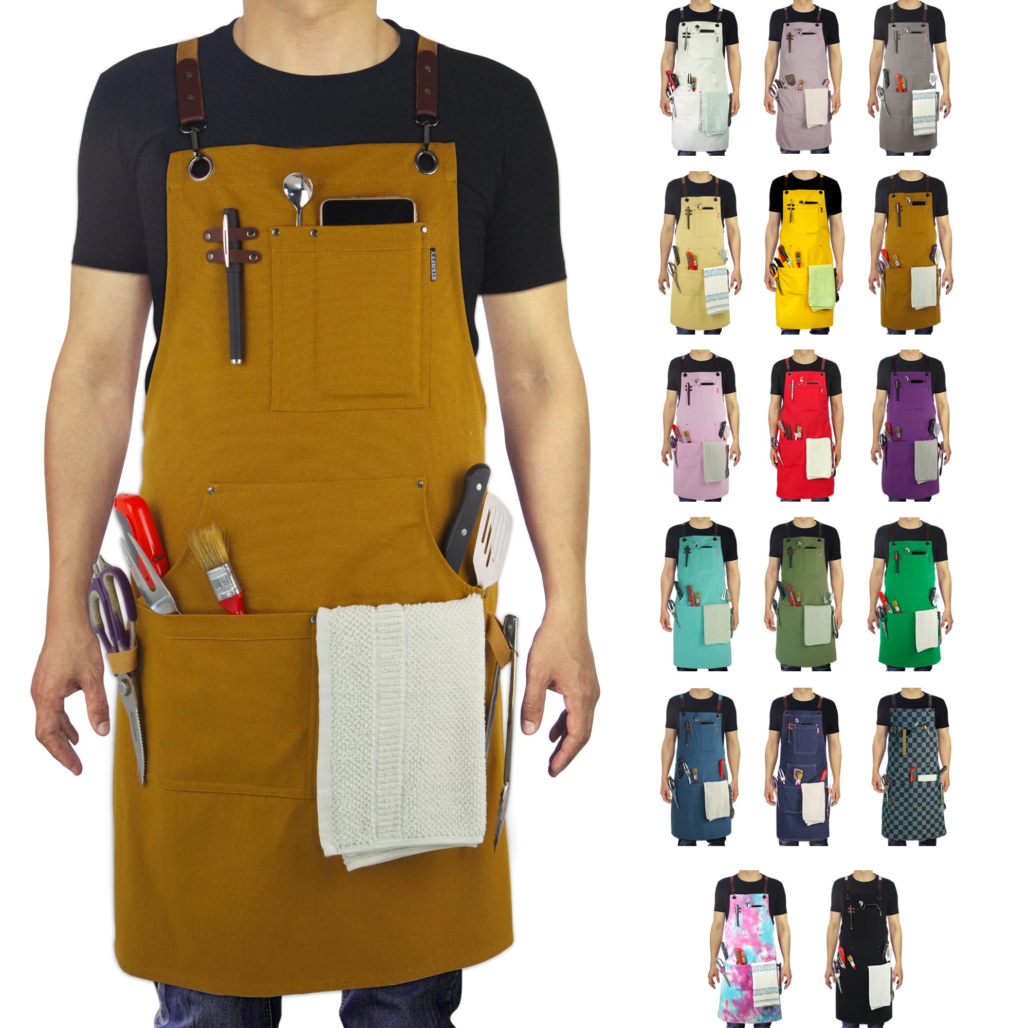 Stenffy Kitchen Apron full-coverage front protects clothing during cooking and DIY tasks.