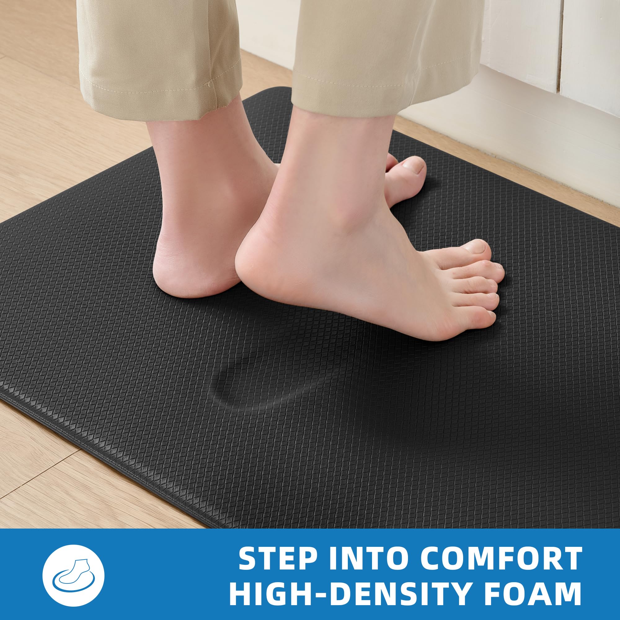 StepAura kitchen mat 0.4 inch thickness provides comfortable support without bulk