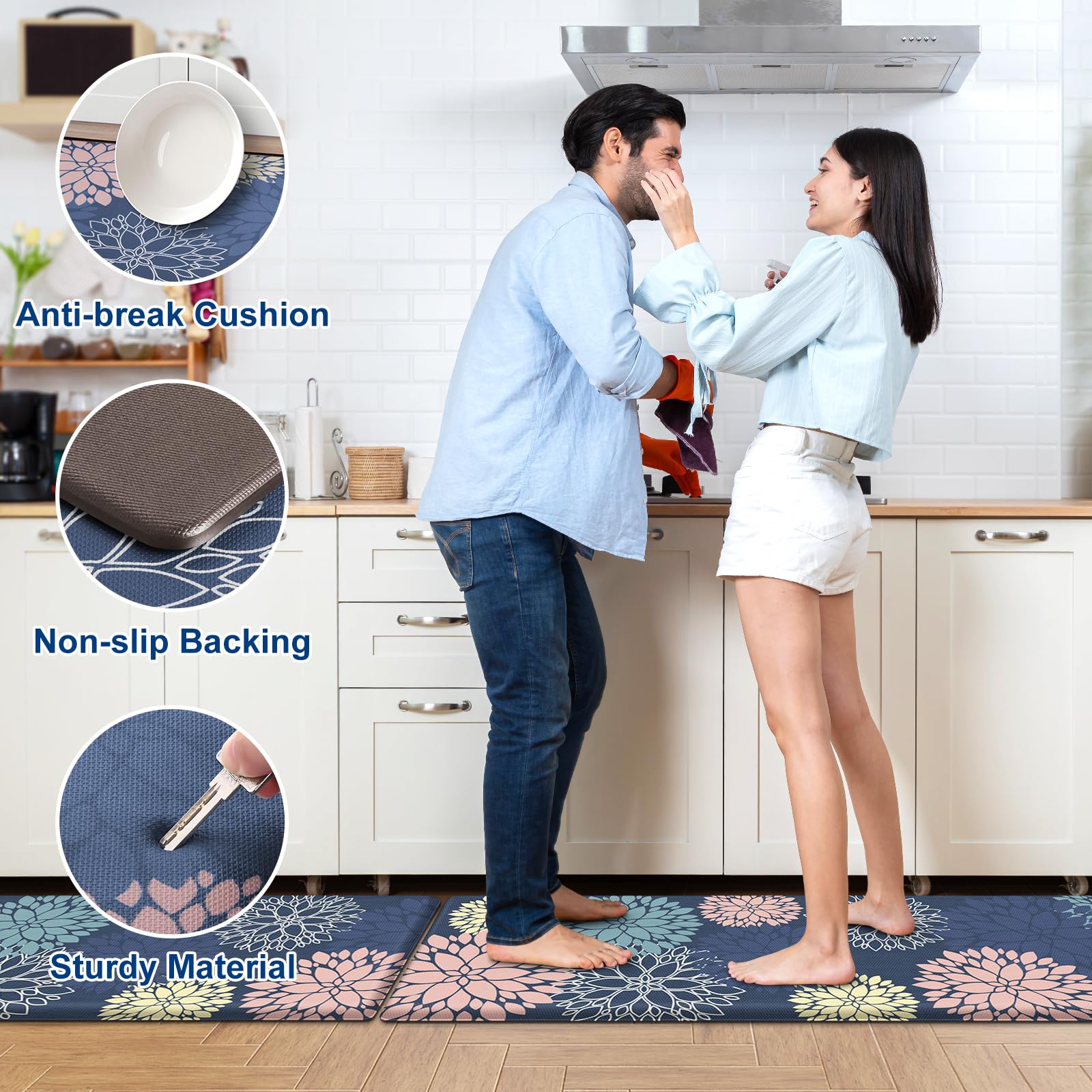 StepLively non-slip backing grips floors for stable standing.