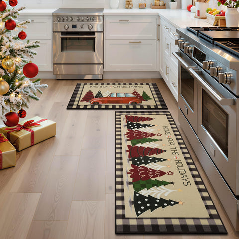 StepRite Christmas-tree-print mat in brown, 17x30 for small spaces.