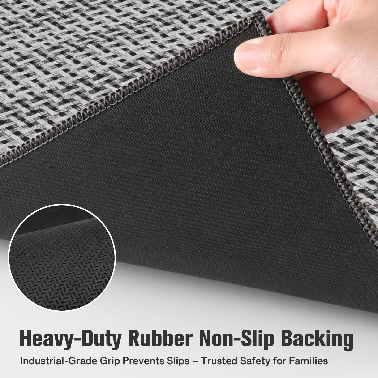 StepRite grey-pattern mat blends with modern kitchen decor