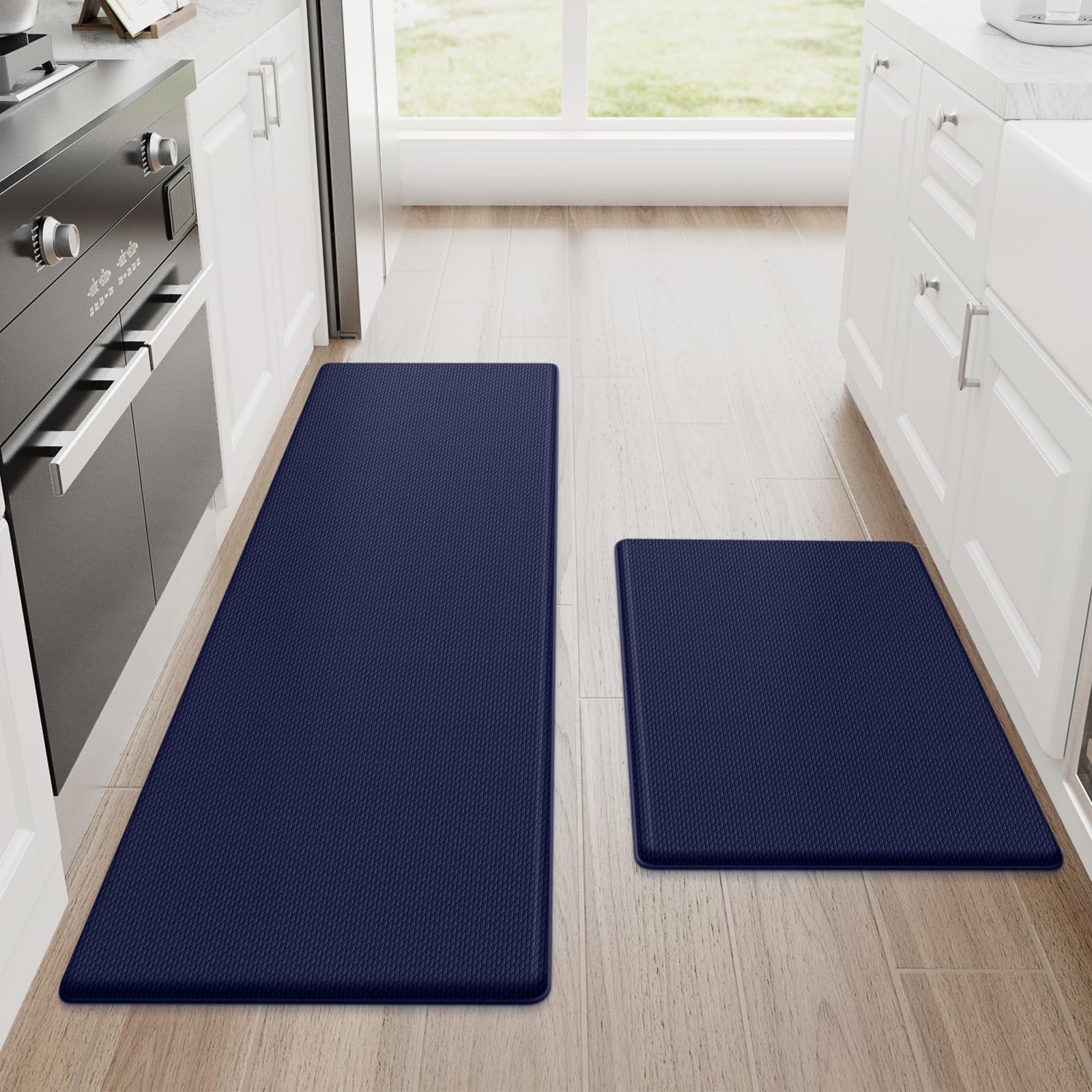 StepRite anti-fatigue kitchen mat 173x30 blue cushions feet during long cooking tasks.