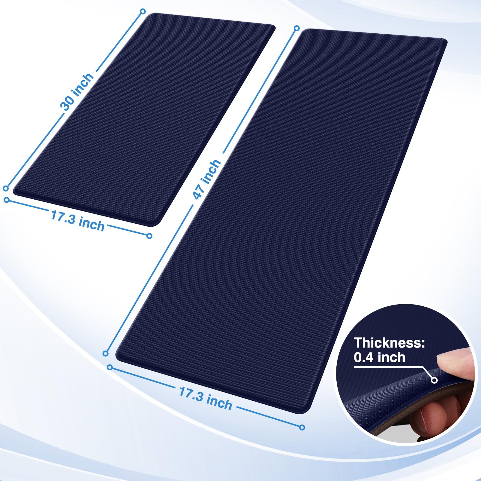 StepRite anti-fatigue kitchen mat 173x47 blue cushions feet during extended prep and cleanup.