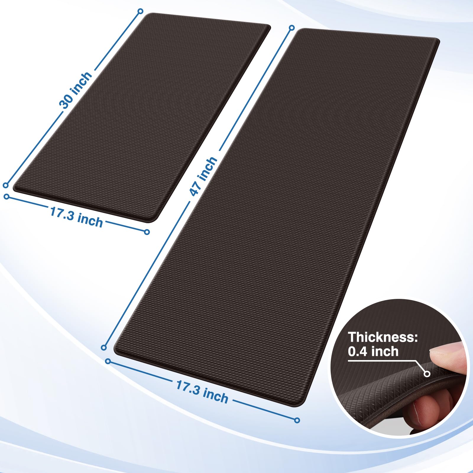 StepRite kitchen mats close-up shows 0.4-inch cushioning for feet and joints.